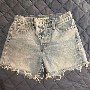 Levi's Light Blue Frayed Jean Shorts wedgie